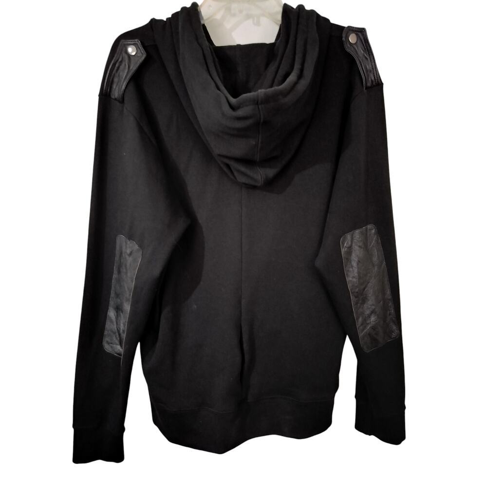 M526) Anglero NY Black Skull Pullover Cotton Leather Trim Hoodie Size XL - Picture 3 of 9